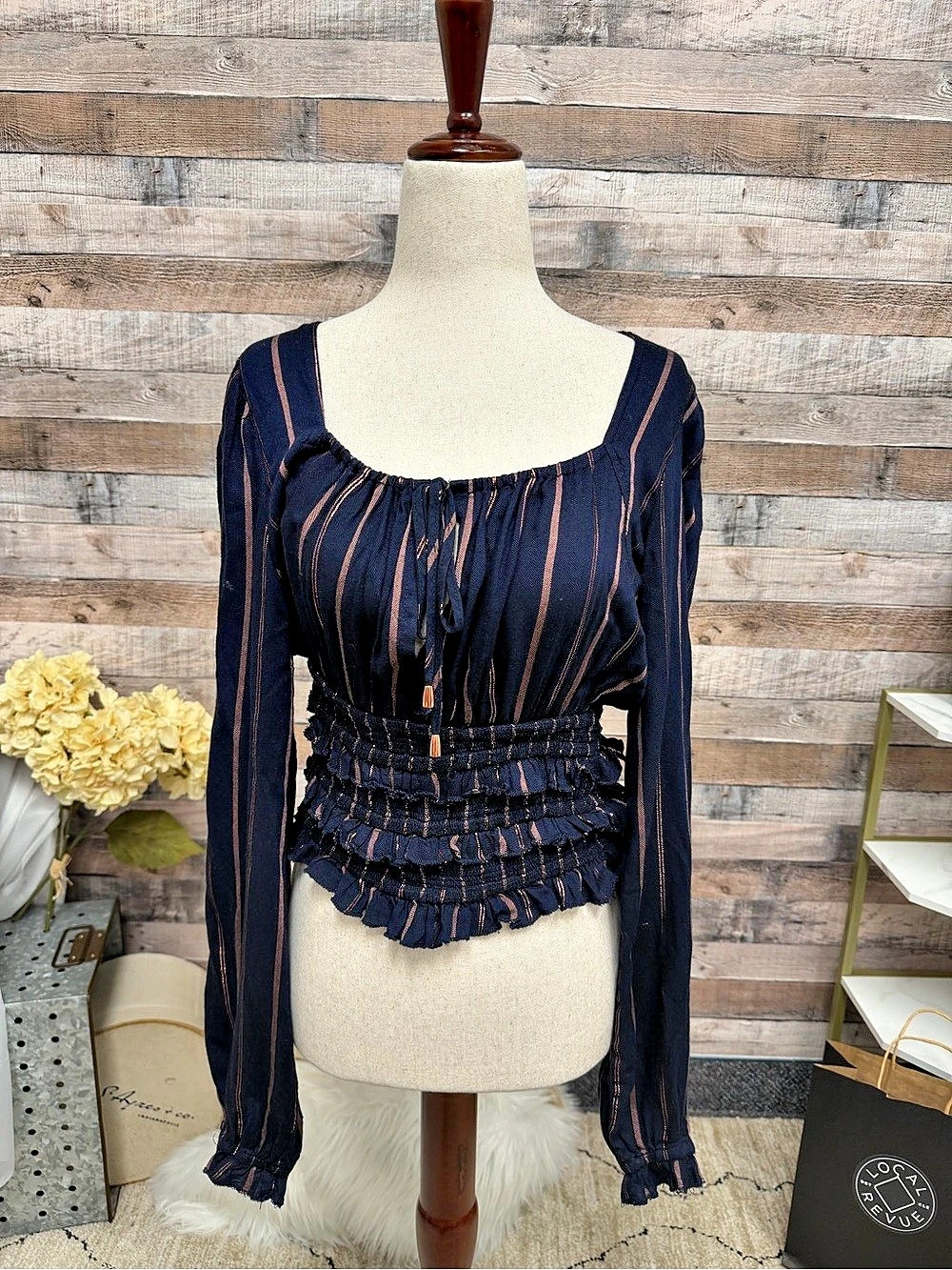 Vintage Havana Navy w/ Metallic Striped Smock Crop Top